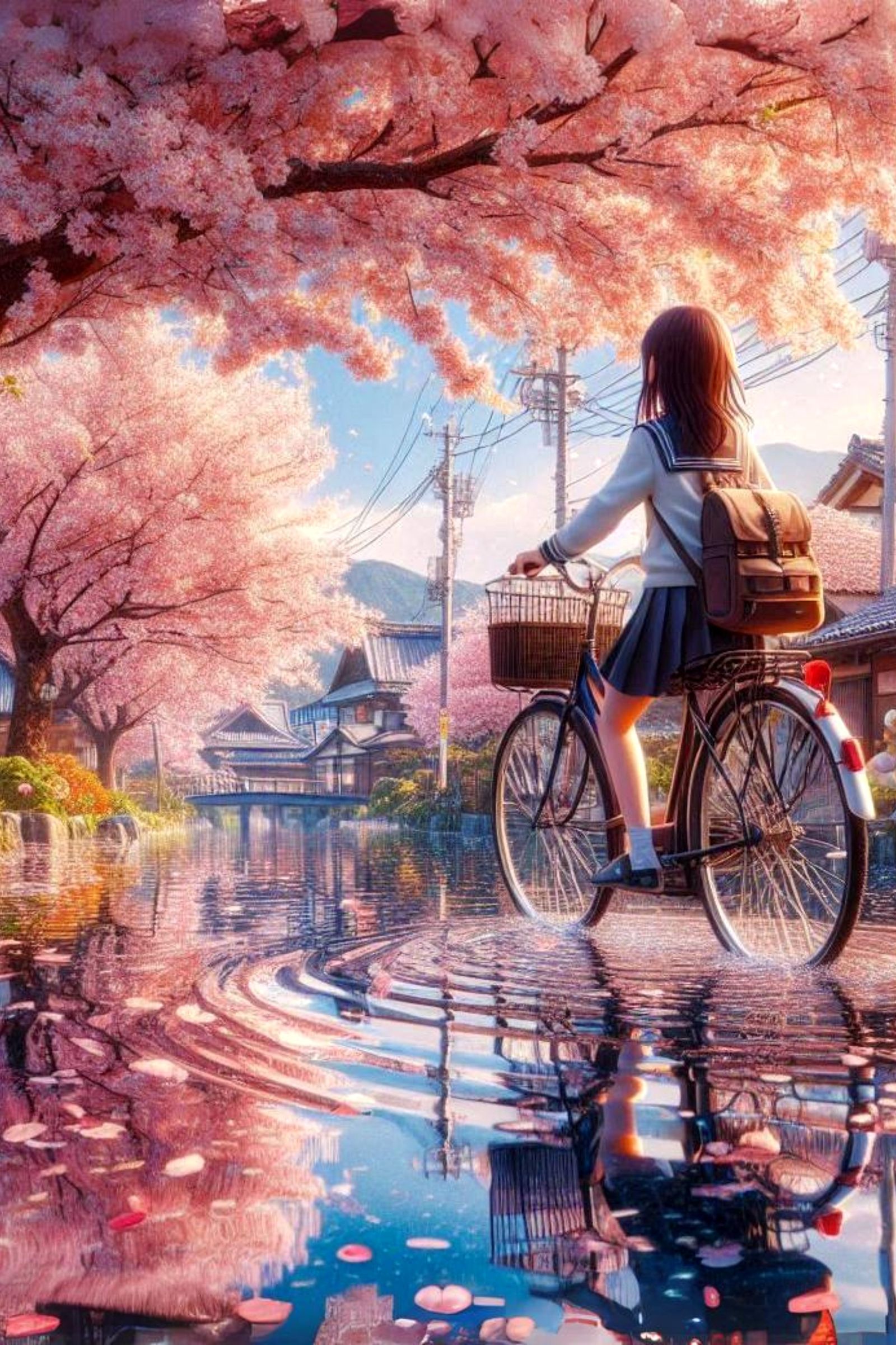 Hyper realistic Anime style landscape, a girl rides her bike after a storm 2.0