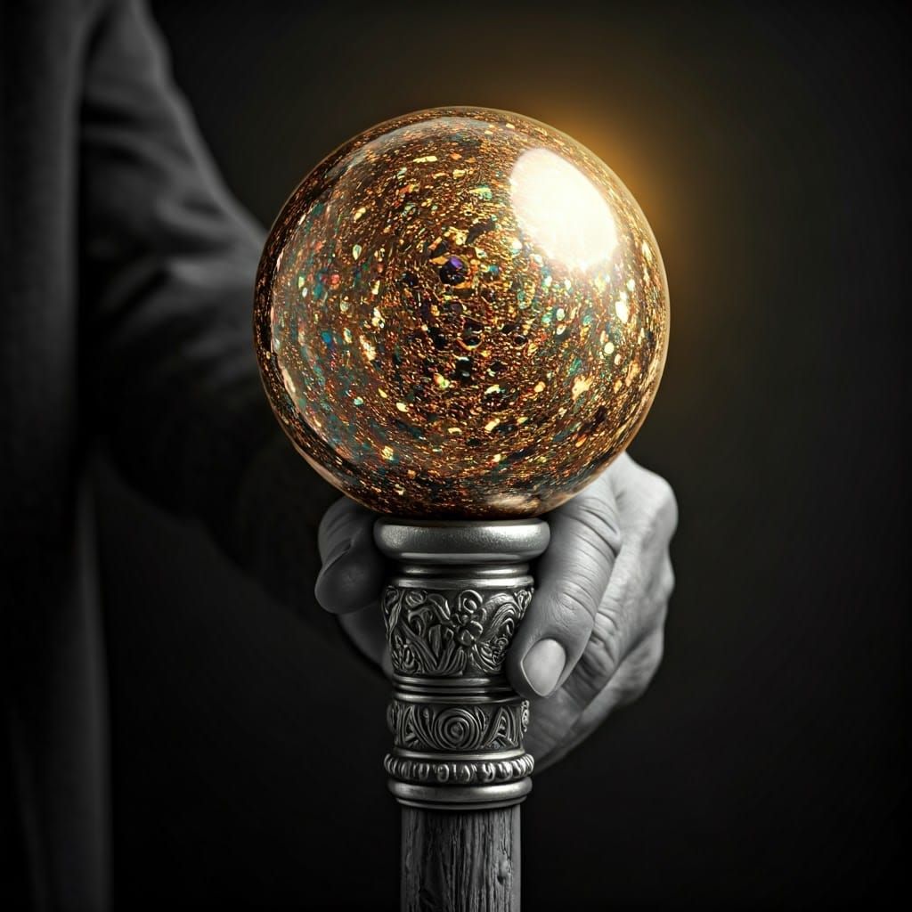 Luxury Antique Walking Stick with Vibrant Metal Sphere