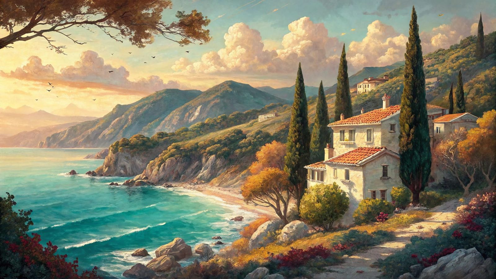 A peaceful Mediterranean Coastal Scene. 16:9.  by @axelb