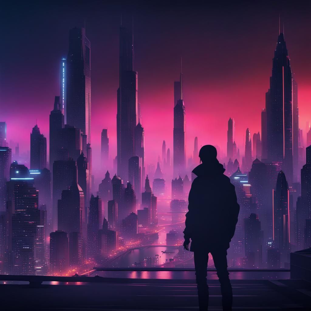 Futuristic city at night