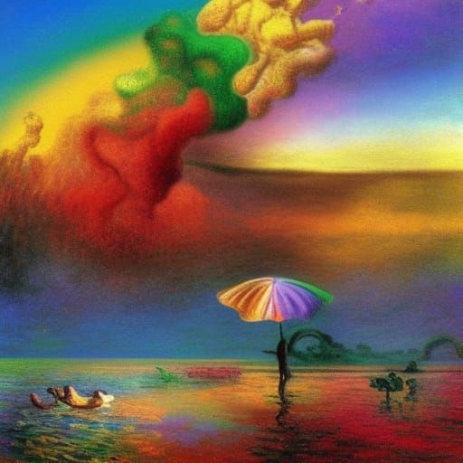 Surreal colorful rainbow by salvador dali, monet, thomas kin...