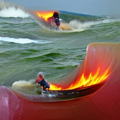 surfing the lip of the flaming geiser