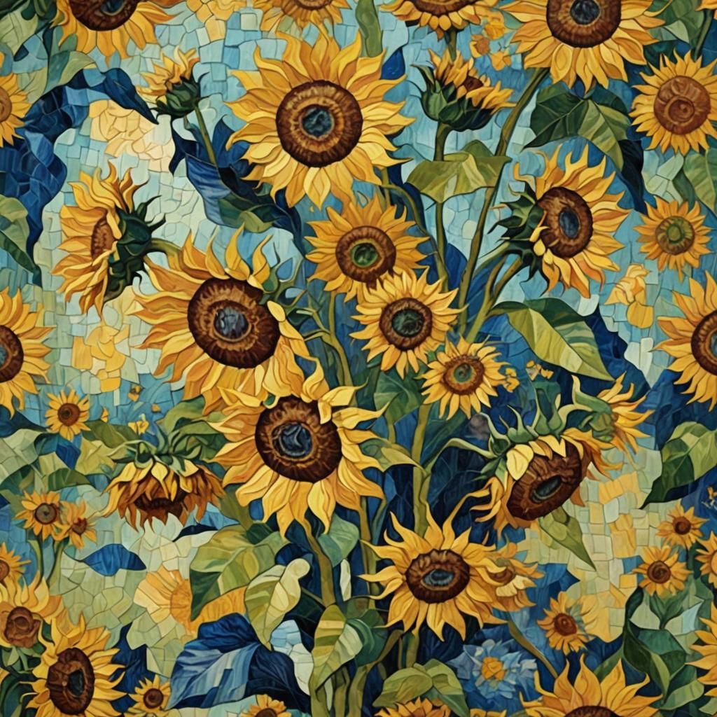 Van Gogh's Sunflowers: A Quilted Digital Impression