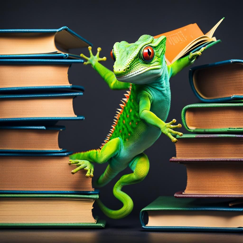 chameleons jumping out off a book
 