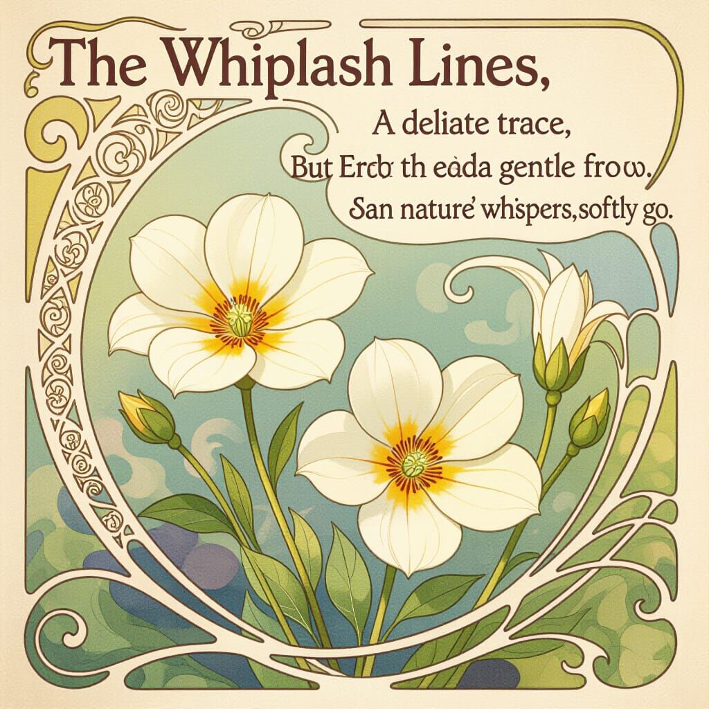 Art Nouveau poem, The whiplash lines, a delicate trace,Adorn each petal, with fluid grace.No rigid forms, but a gentle flow,
Where nature's whispers, softly go.
Sanja Zivkovic ...