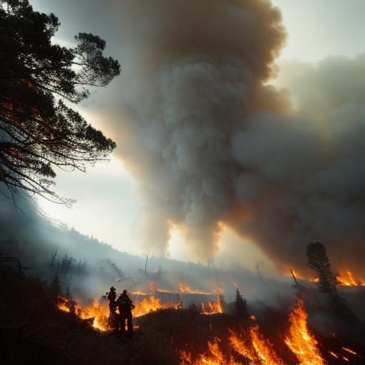 fireman fighting forest fire, insanely detailed masterpiece ...