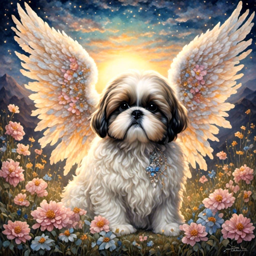 <lora:Antique Watercolor:1.0><lora:Fairy Animals:0.9> Shih Tzu Angel