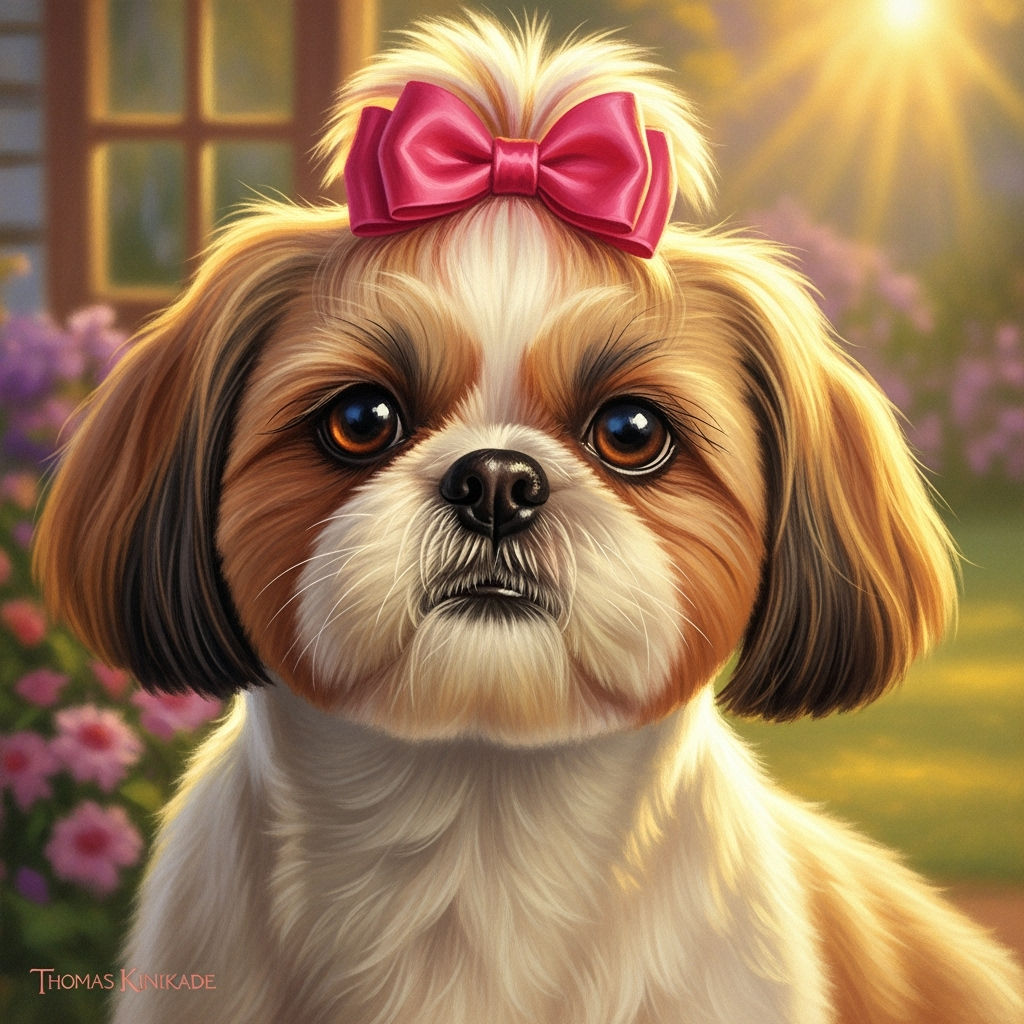 Shih Tzu Dog Wearing a Pink Bow