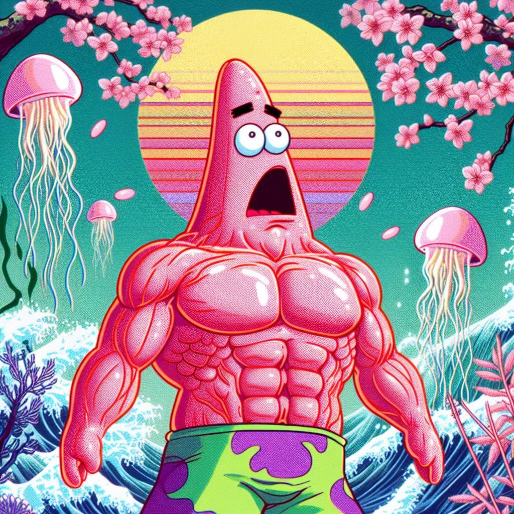 a 1980s anime style image of Patrick Star drawn in human ani...