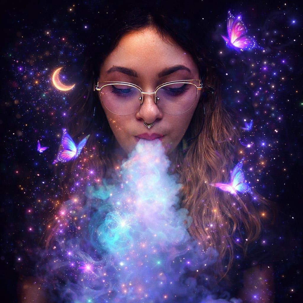 Magical smoke and glowing butterflies