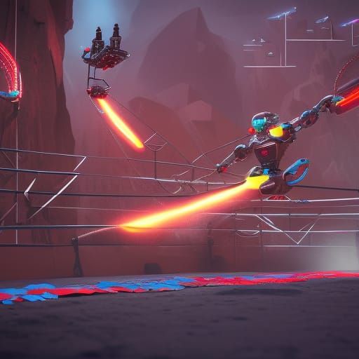 A robot doing American ninja obstacles