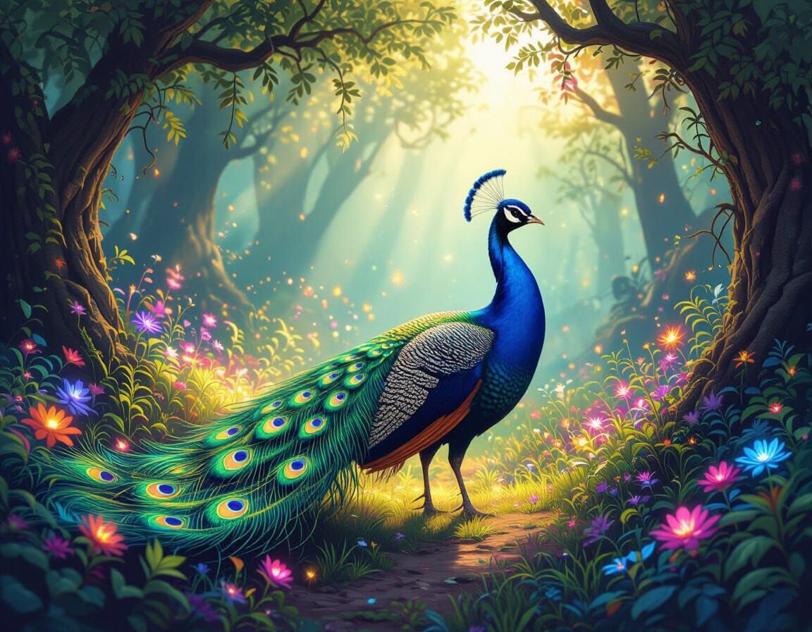 Majestic Peacock in Magical Forest  by @Heleanna
