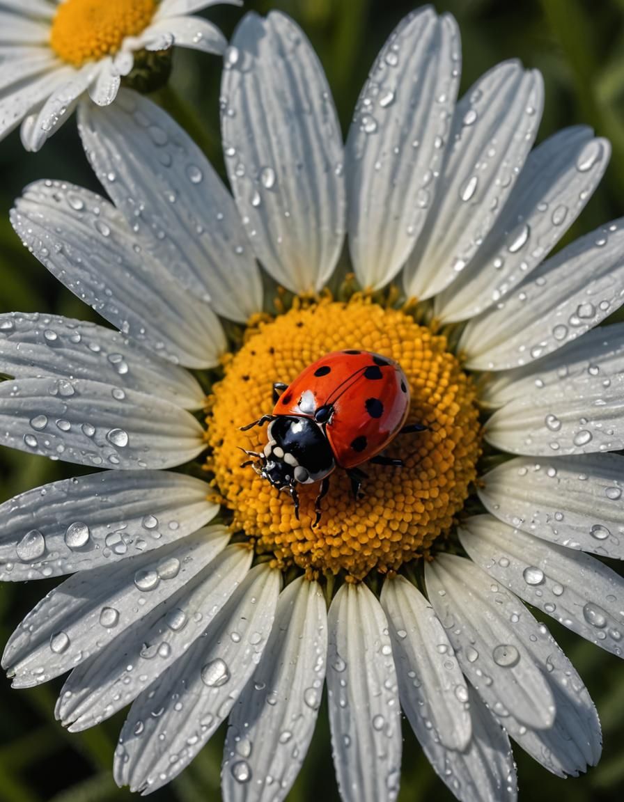lady bug on daisy  by @Sengamar