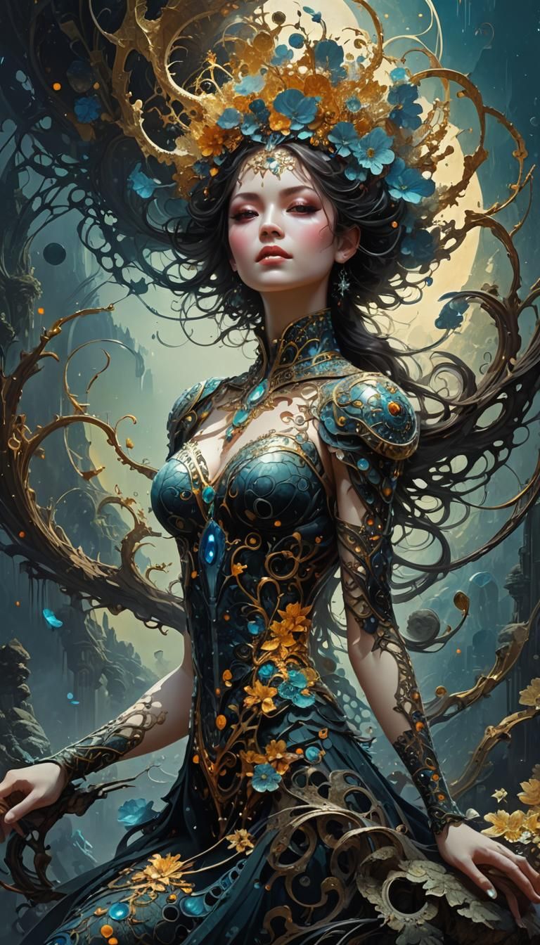 Abstract Fractal Line Art in Surreal Impressionist Style