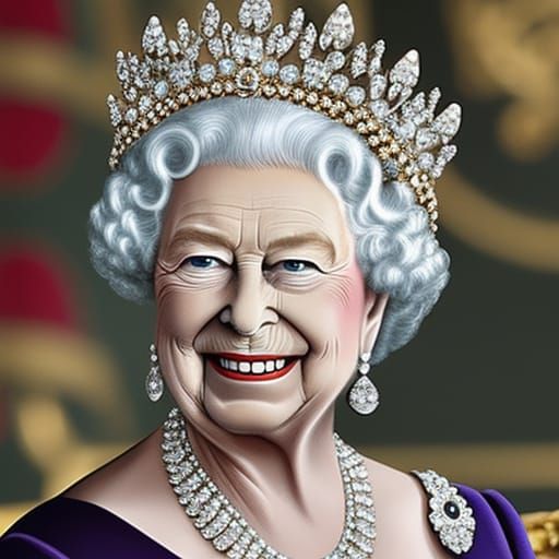 Queen Elizabeth wearing a Crown & Jewels