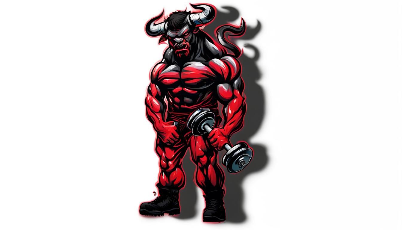 devil, bull, gym, barbell, training, graffiti art, splash art, street