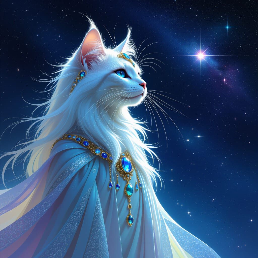 Mystical Cat Goddess in Cosmic Abyss Digital Painting