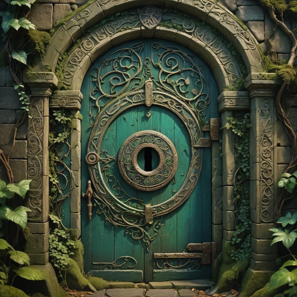 Mystical Door with Glowing Runes in Fantasy Realism