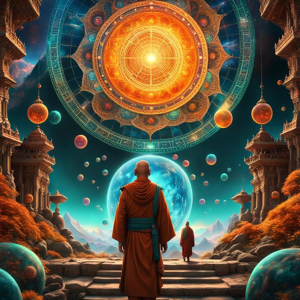 Cosmic Deities in Ethereal Realm, Digital Matte Painting