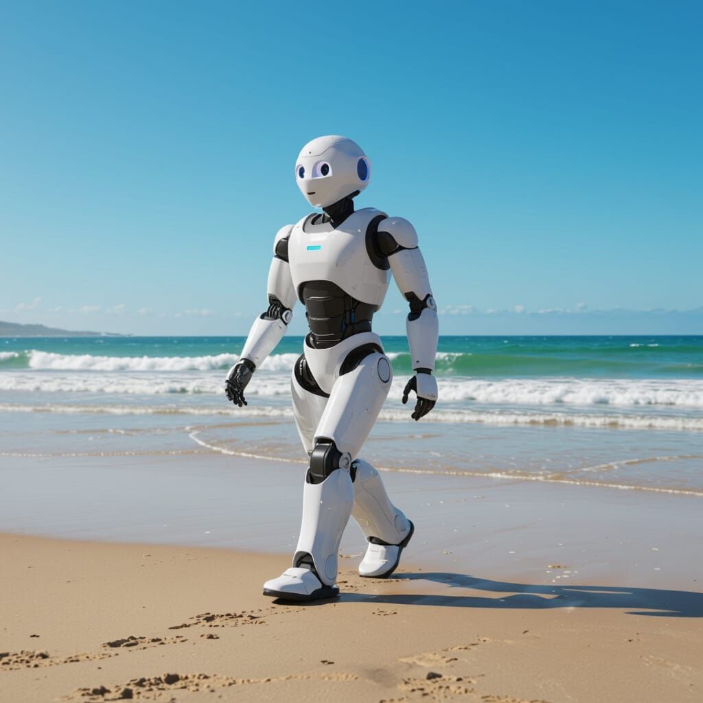 robot che cammina in spiaggia