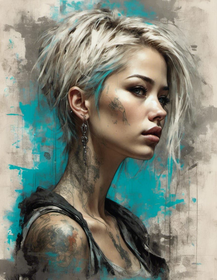 <lora:Grunge-Poster:1.0>  pretty short blonde haired  , pret...