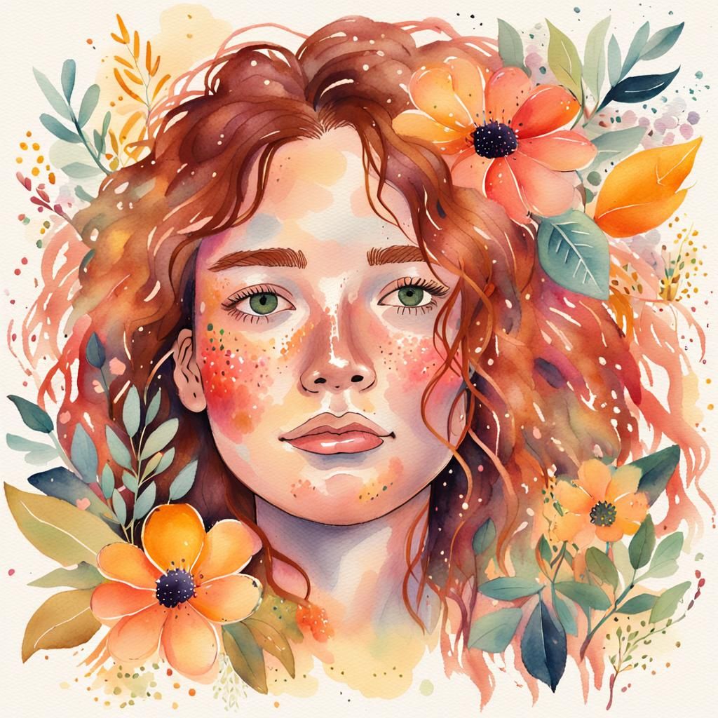 Whimsical Portrait Celebrating Imperfections in Watercolor S...