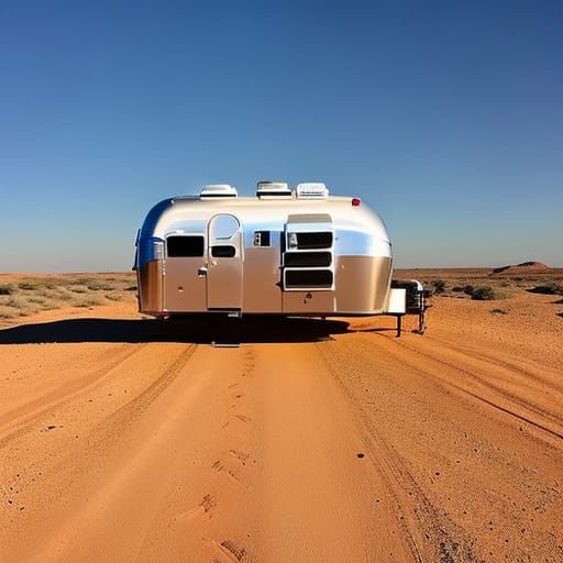 . White French bulldog. Airstream travel trailer. Vibrant de...