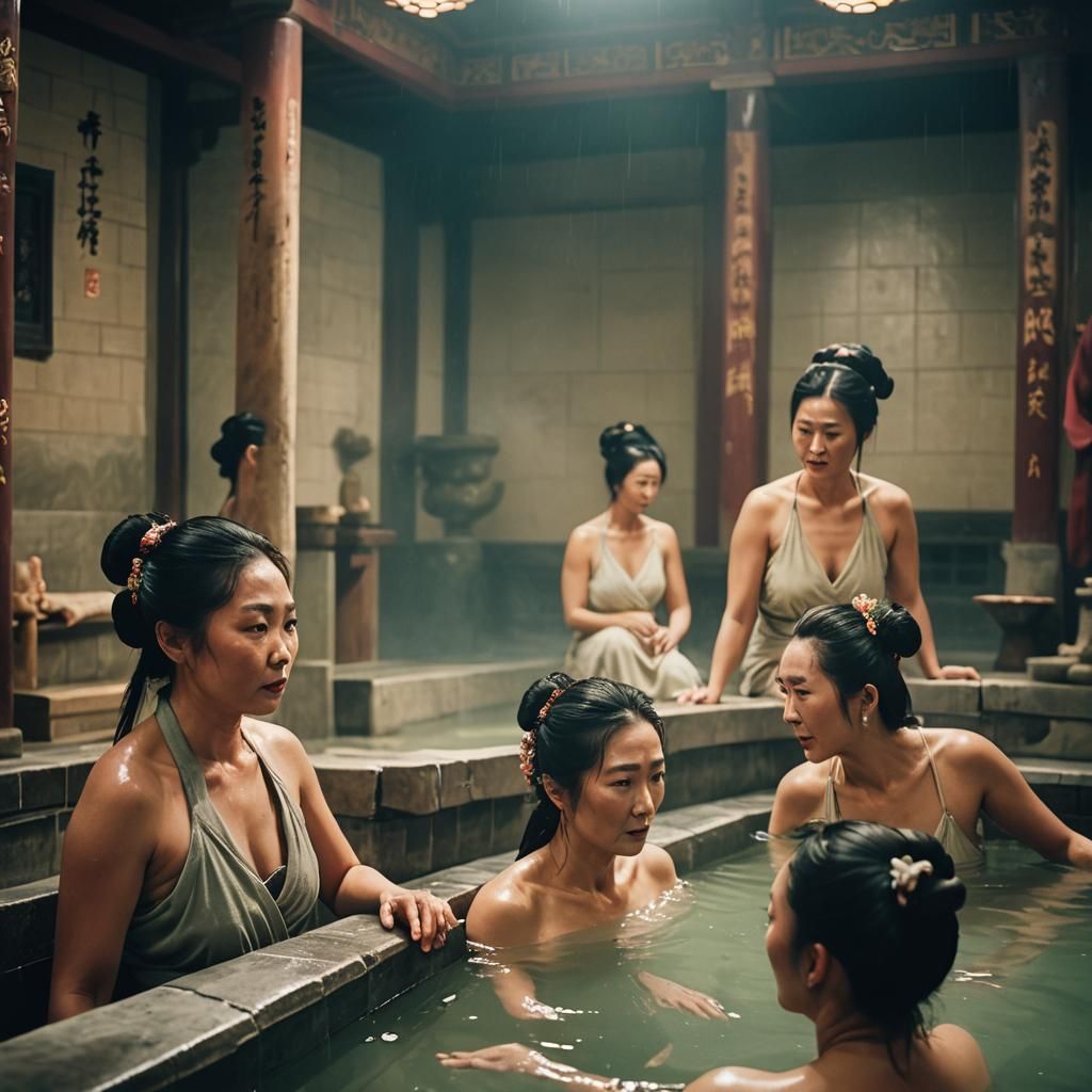 Bathing women in a Chinese bathhouse, classic look, 500 BC