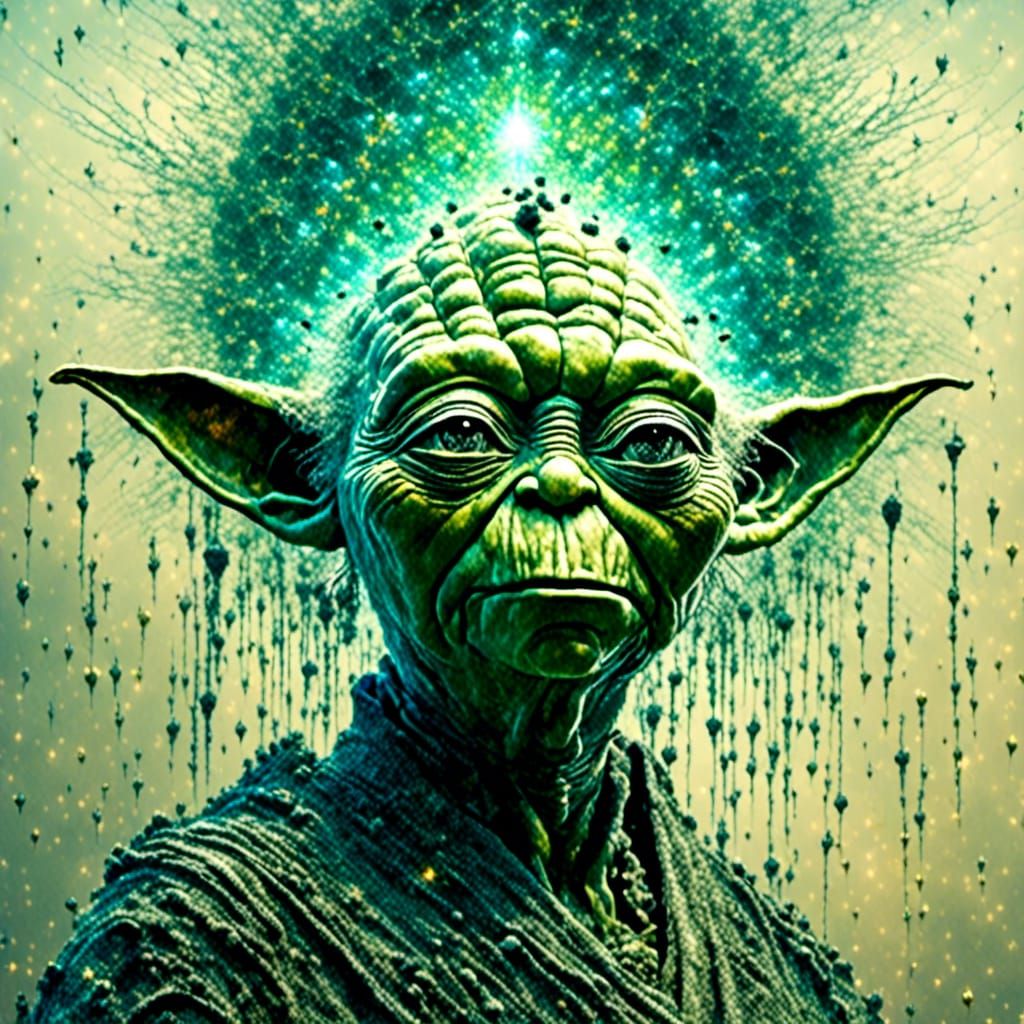 <lora:Magnificence:1.0> Yoda emanating a powerful aura;
gala...