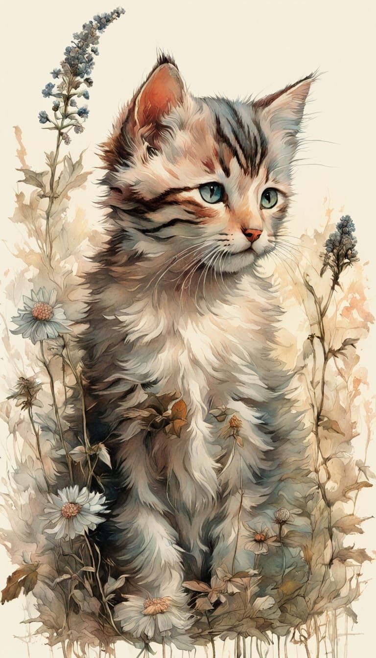 Watercolor Kitty  by @MagdaMagda
