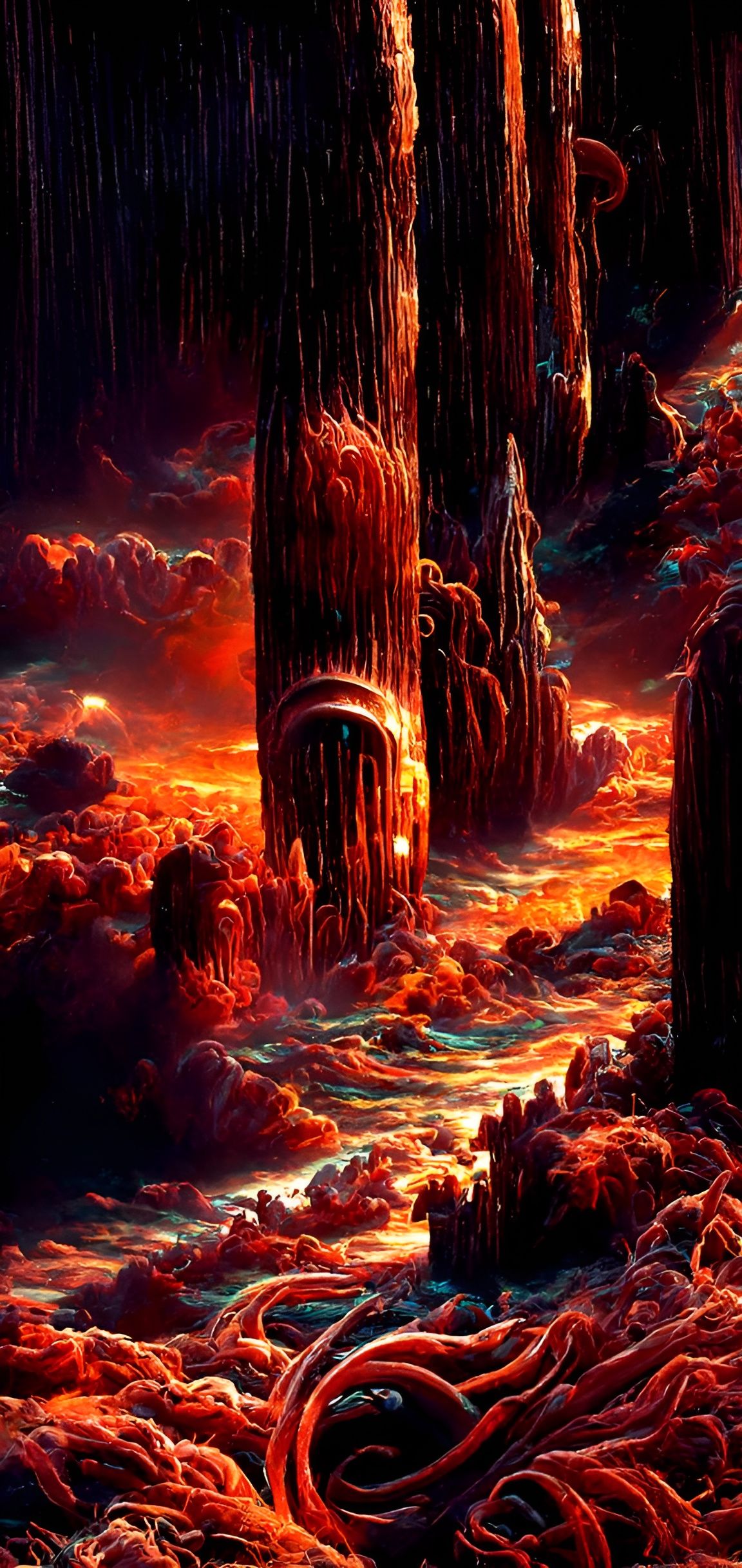 Hellish cornscrapers out of the clouds