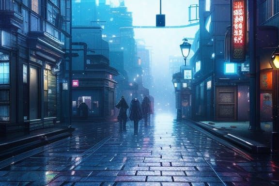 Futuristic Tokyo in the Rain