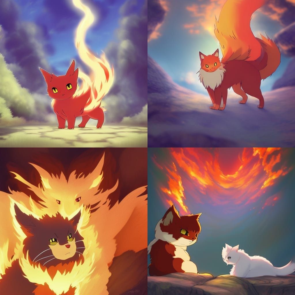 Cute fluffy fire cat pokemon