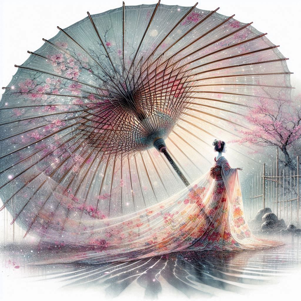 Geisha and Parasol in Watercolor