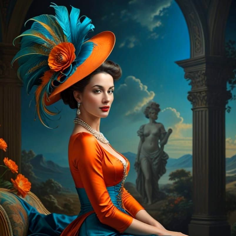 Lady in Extravagant Hat: Photorealistic Surreal Portrait