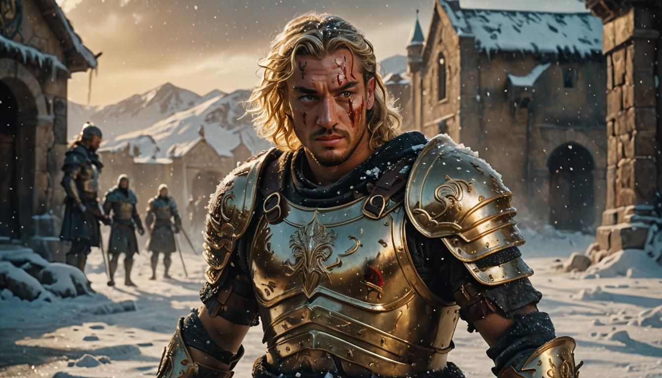 Gladiator in Frozen Arena: Hyperrealistic Splash Art