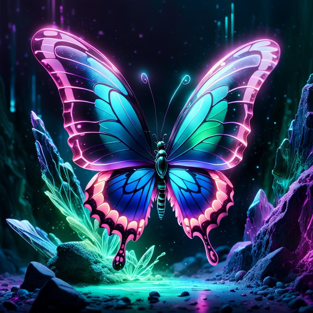 Crystal Butterfly in Neon Dreamscape
