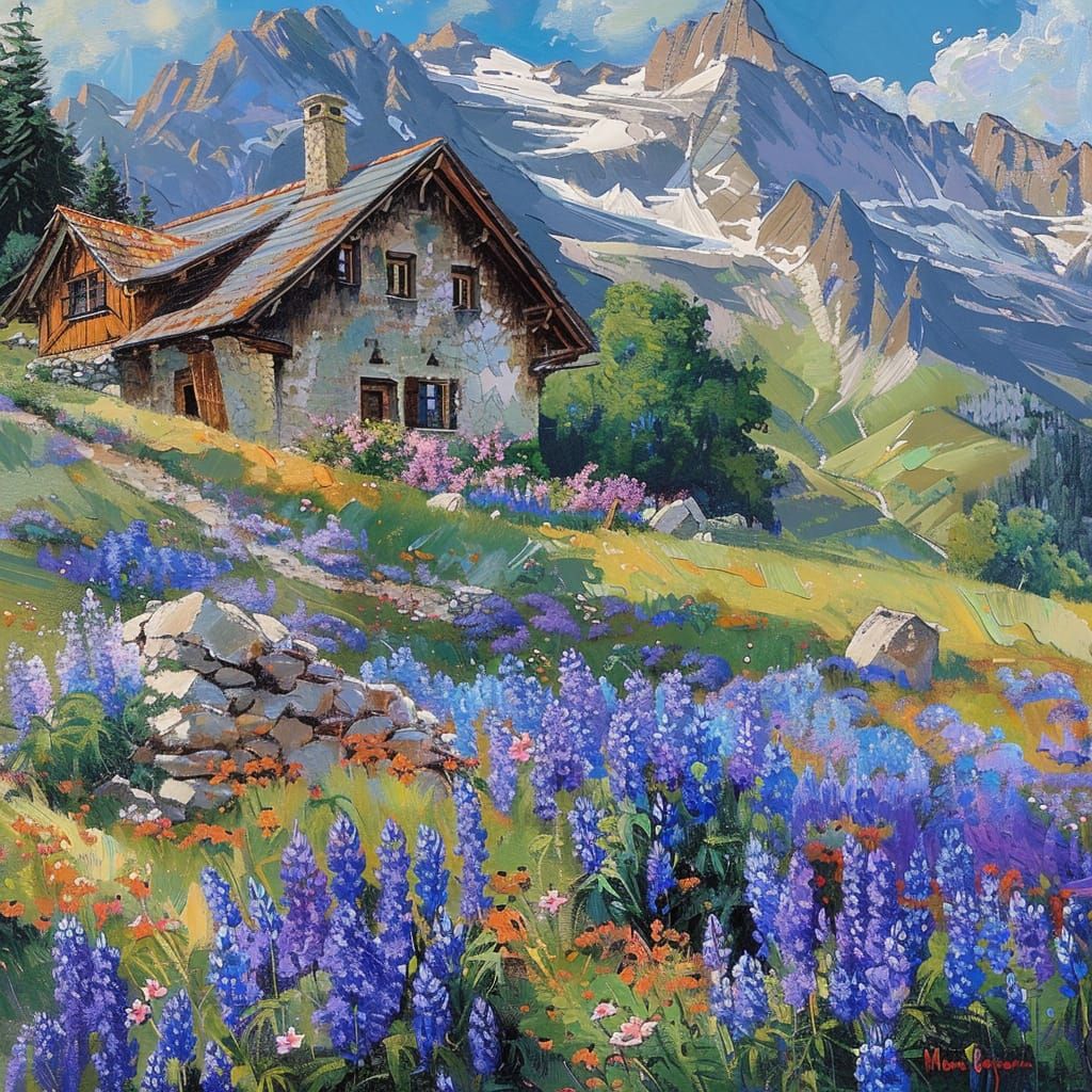 Cottage Surrounded by Gentian