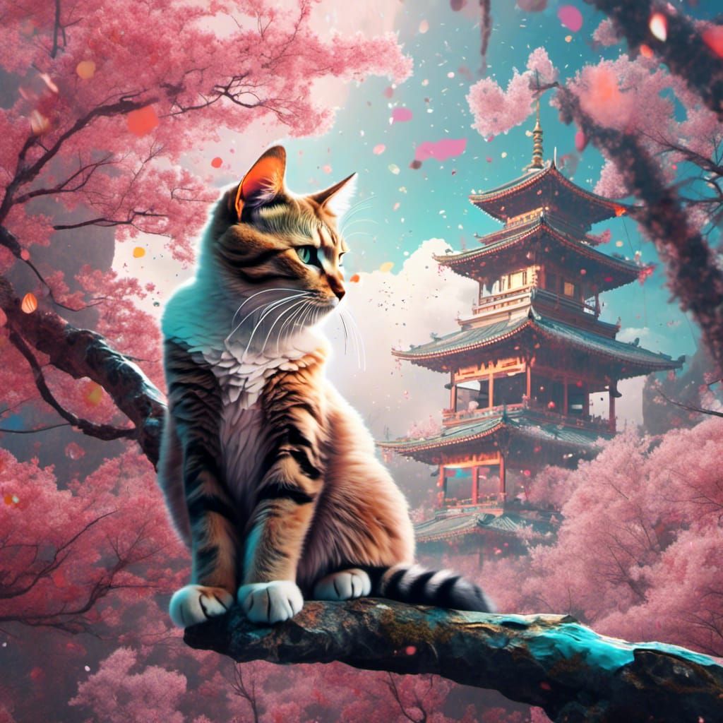 <lora:Muted Rainbow:1.0>double exposure of cherry blossom an...