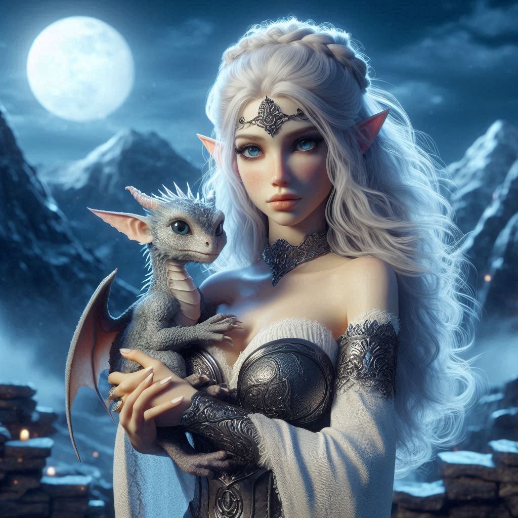 Elf Warrior and Baby Dragon