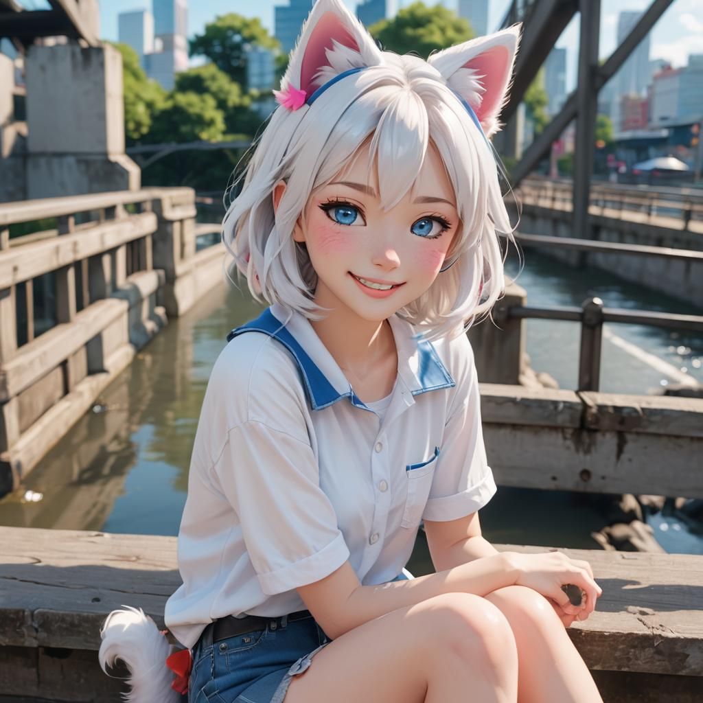 Anime Girl Portrait in 3D with Cat Ears