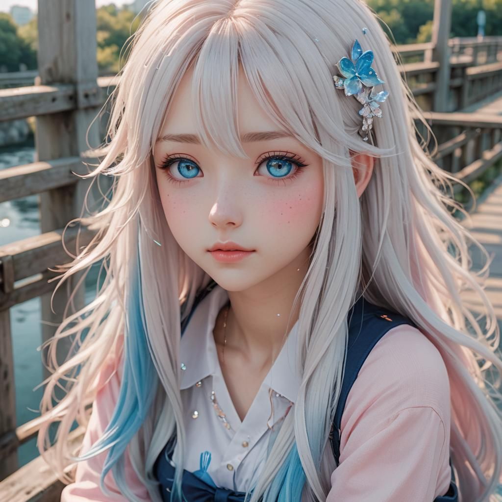 Kawaii Anime Girl with Cat Ears, 3D Render