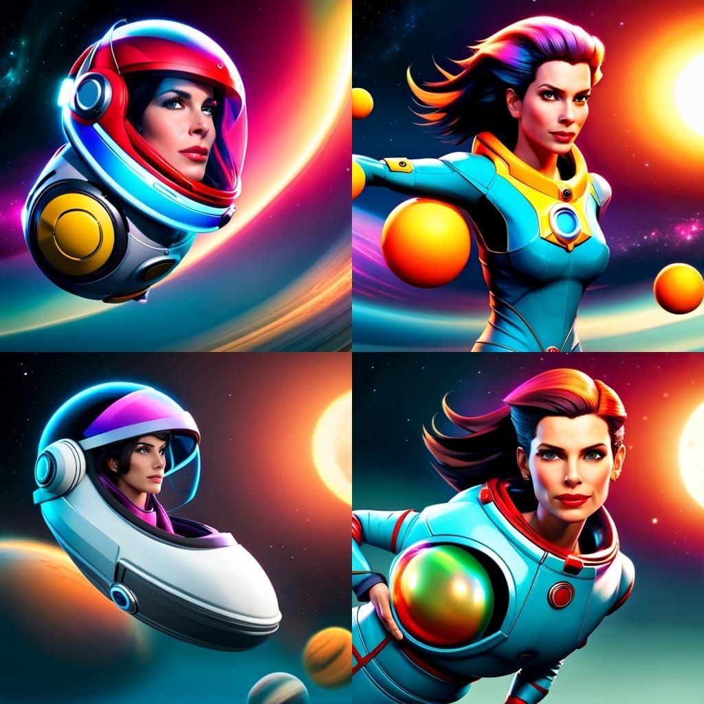 Sandra Bullock as a space girl, floating past moons and nebu...