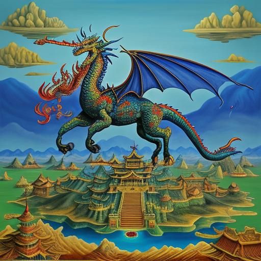 Surreal Dragon Palace in Oil Painting Style