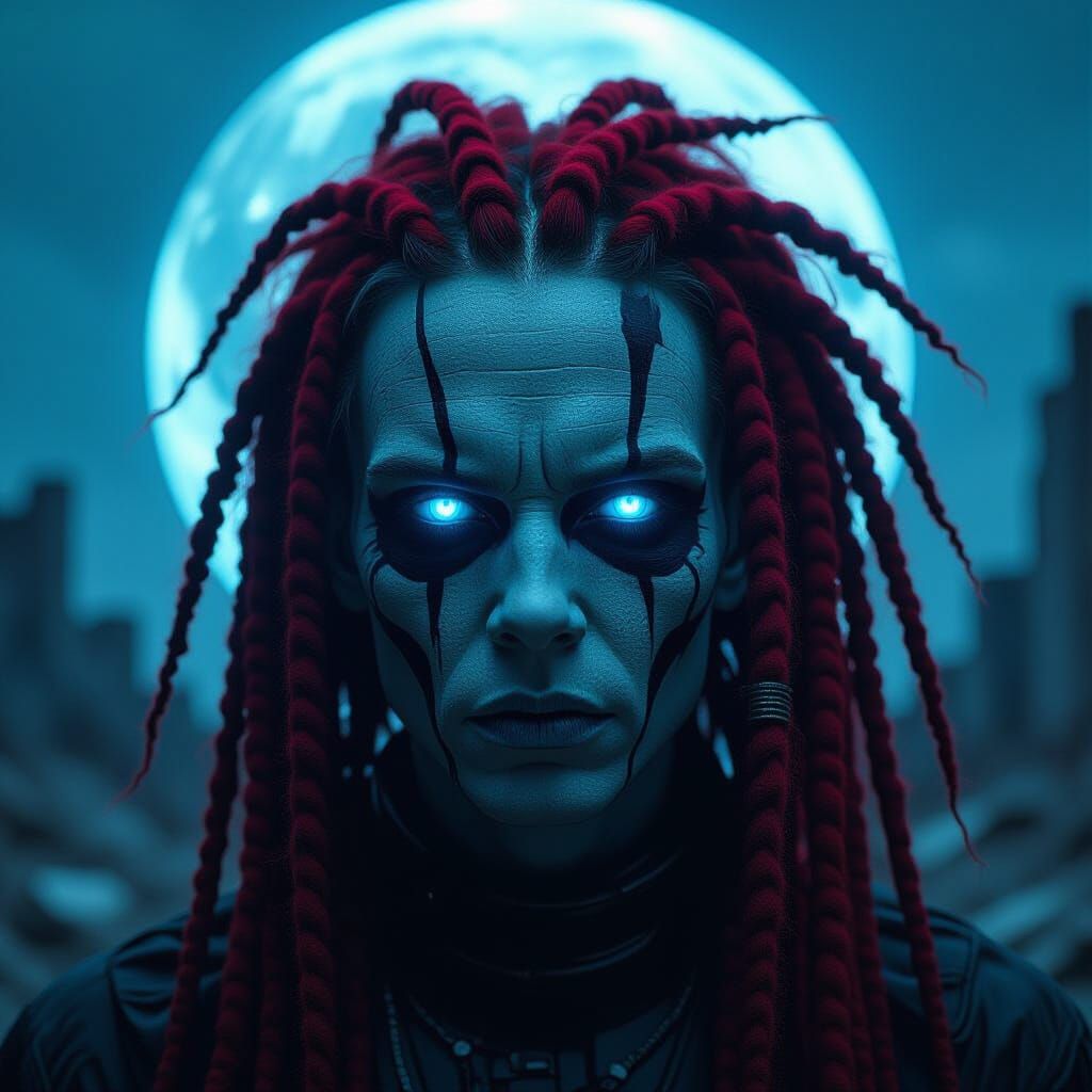 Otherworldly Figure Portrait with Glowing Dreadlocks