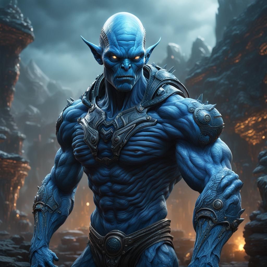 Big muscular alien with blue skin