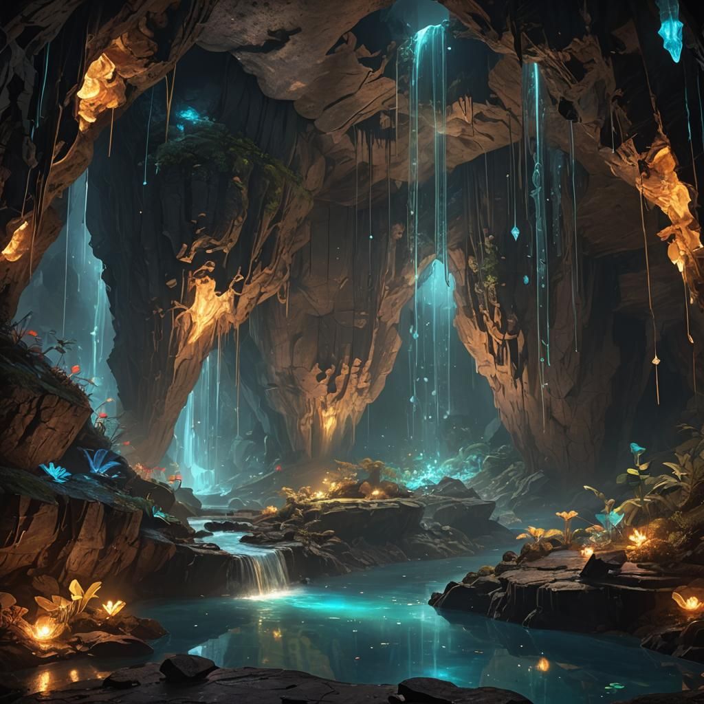 Cave of Glowing Flowers - AI Generated Artwork - NightCafe Creator