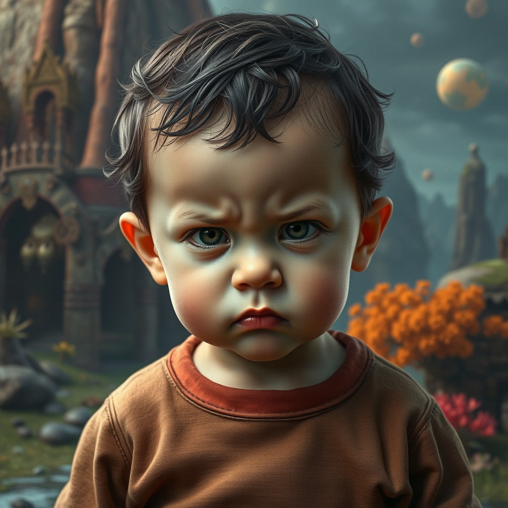 Mischievous Toddler in Fantastical Matte Painting