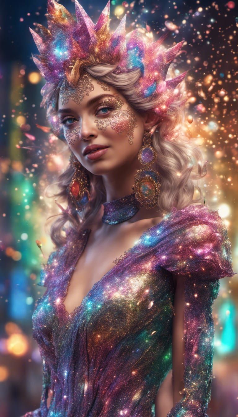 The beautiful glitter lady with the glitter face photorealistic