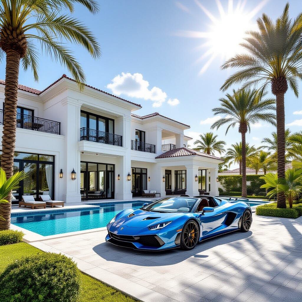 Luxury Villa with Pool and Sports Car